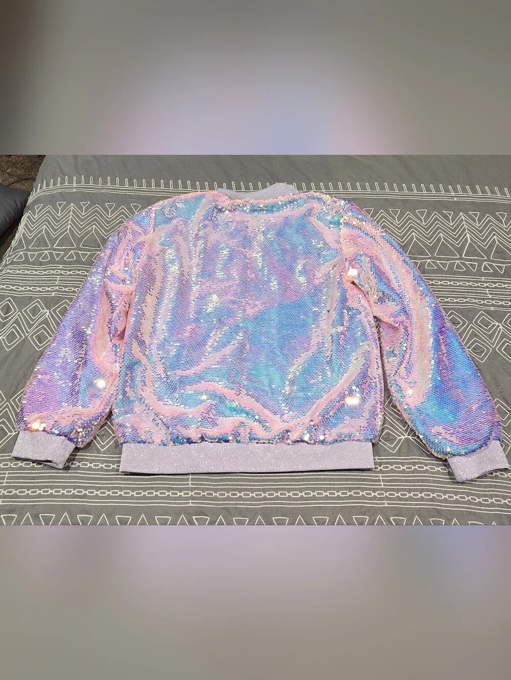 Lola + The Boys Lavender Haze Sequin Bomber Jacket Size Youth 14